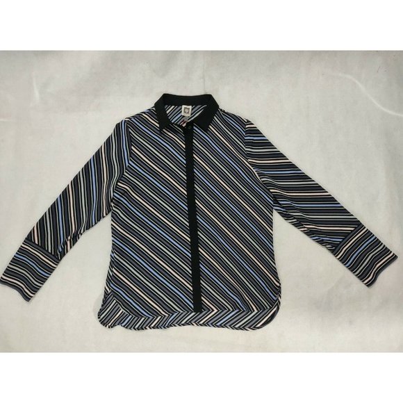 Anne Klein Womens Blouse L Milano Striped - Picture 5 of 11